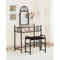 Coaster Furniture 2432 2-piece Metal Vanity Set with Glass Top Black